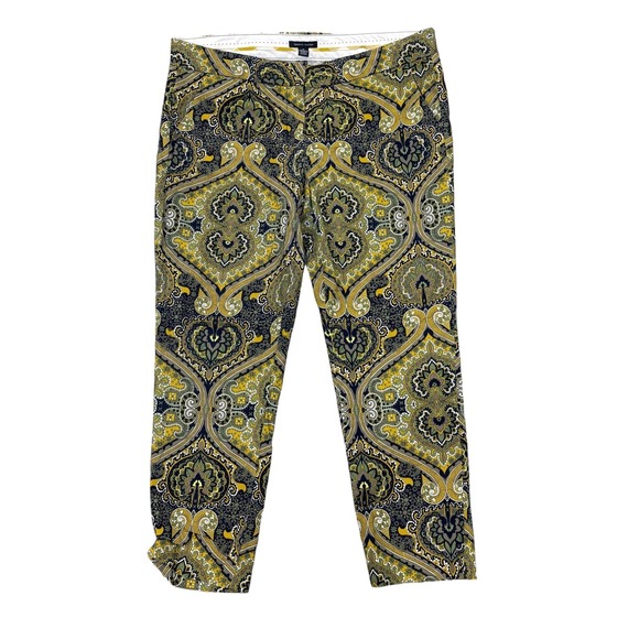 Tommy Hilfiger Green Gold Paisley Cotton Blend Ankle Pants 12 Front Zip - Picture 2 of 9